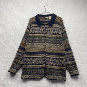 Vintage R&R Wool Button up Sweater Fair isle Nordic Grandpa Geometric Men’s S